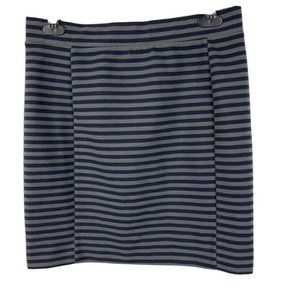 Madewell Womens Size Small Midi Stretch Knit Pleated Skirt Blue Gray Striped